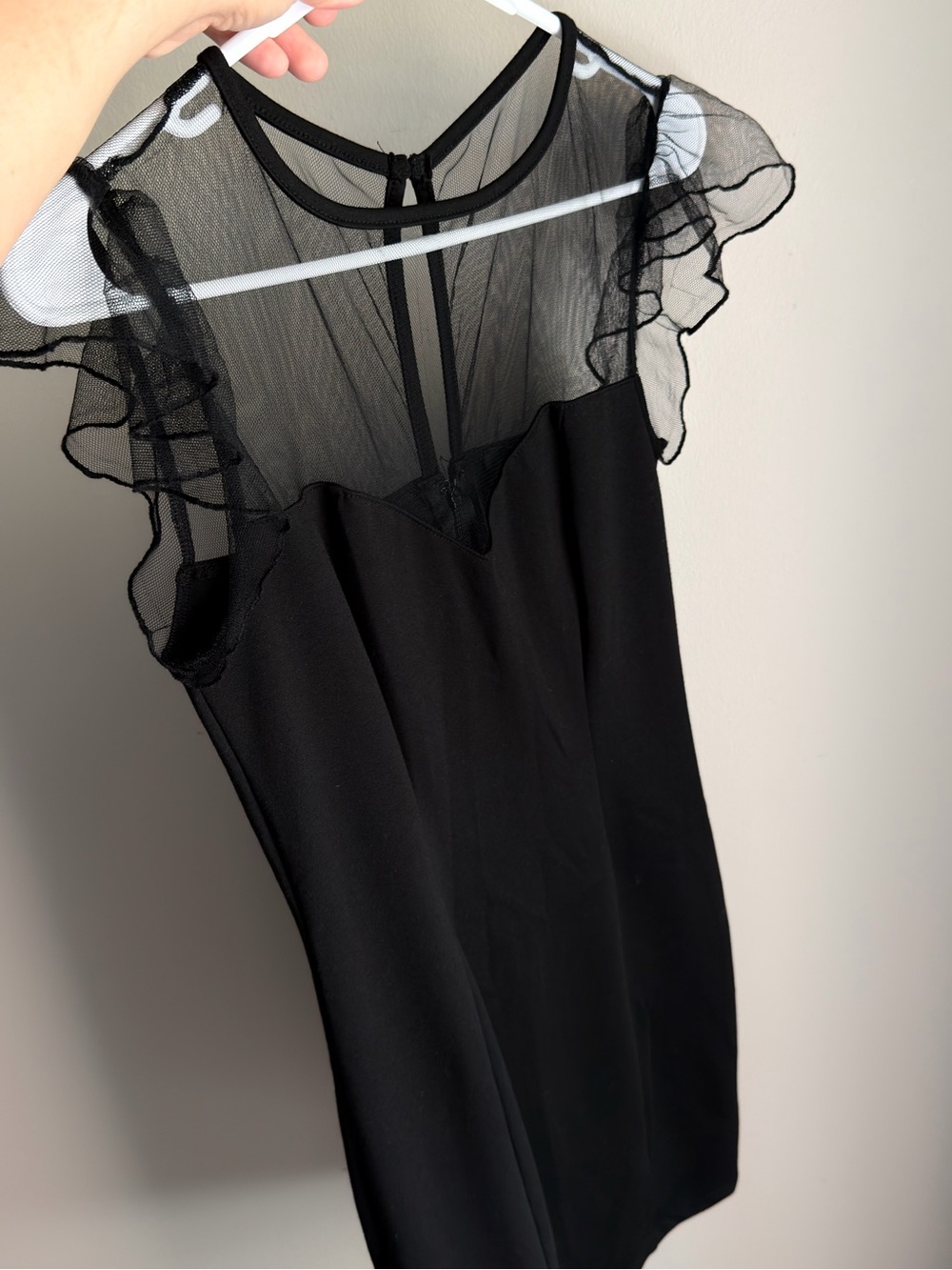Forever 21 Black Mesh Yoke Slip Dress with Flutter Sleeves